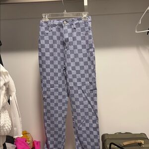 Blue Checkered Jean Pants